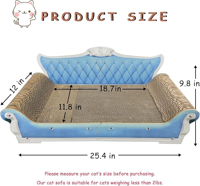 Luxury Cardboard Cat Scratcher Sofa Bed, Couch Shaped Scratching Board, Scratch Lounge with Catnip, Cat Scratcher for Indoor Cats Large Blue 25.4" L