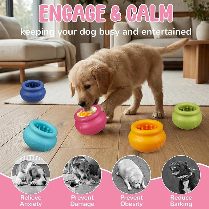 Wobbly Dog Enrichment Lick Toy, Stuffable Frozen Lick Bowl to Keep Dogs Busy, Long-Lasting Interactive Treat Dispensing Dog Toy, Silicone Fetch Catch Chew Toy(Rose,L)