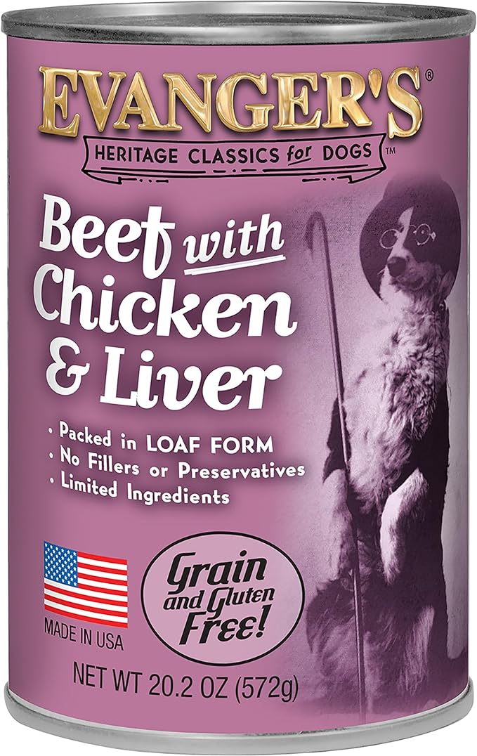 Evanger's Heritage Classic Beef with Chicken & Liver Dog Food – 12 Count, 20.2 oz Each – Loaf Style Recipe with Proteins – Wet Dog Food – Grain & Gluten Free