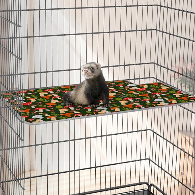 Bienbee Ferret Cage Liner Set, Waterproof Ferrets Cage Accessories for Small Animals Rats Chinchillas Hedgehogs Ferrets(Green Mushroom,Top Pan Liner)