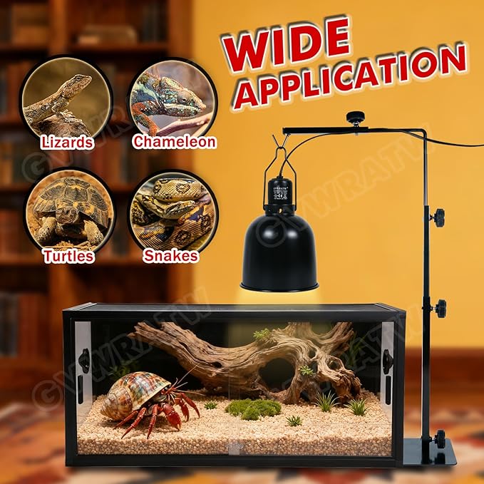 Reptile Lamp Stand, Adjustable 15.5-35 Inch Floor Light Holder for Heat Lamp & Dome, Metal Bracket for Terrarium Lighting & Heating.