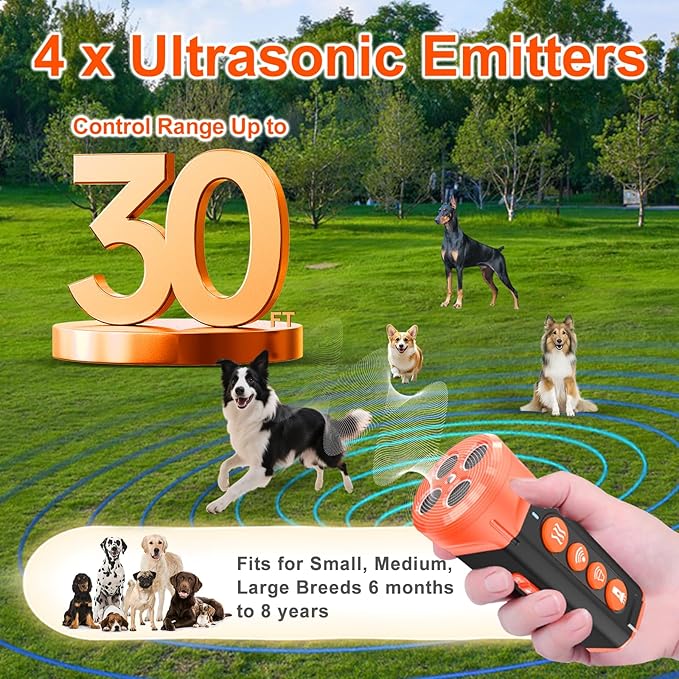 Dog Bark Deterrent Devices Anti Barking Device for Dogs Ultrasonic Bark Stopper Portable Dog Training Tool Indoor Outdoor Up to 30ft Correct Bad Behavior of Dog or Neighbor's Dog