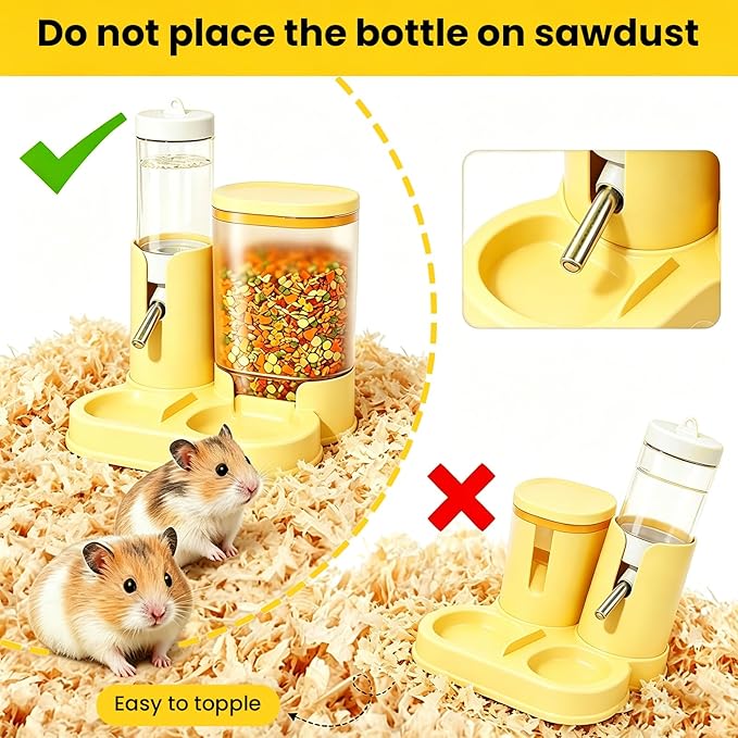 Hamster Water Bottle & Automatic Feeder Combo, No Drip Guinea Pig Water Bottle with Stainless Steel Nozzle, BPA Free Transparent Dispenser for Hamsters Guinea Pigs Gerbils