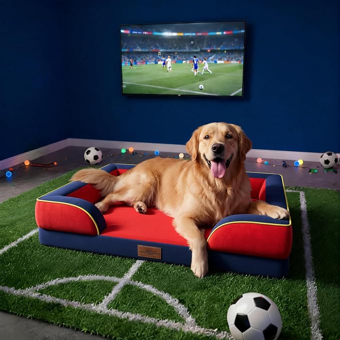 Comfort Expression Orthopedic Dog Bed for Extra Large Dogs with Bolster | Waterproof Dog Couch Bed with Washable Cover & Non-Slip Bottom, Supportive Egg Crate Foam XL Pet Bed, 42x30 Inch