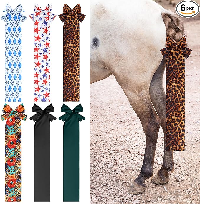 Huhumy 6 Pcs Horse Tail Bag Breathable Guard 22" Slip on Horse Care Tail Wrap 2 Strand Closure Straps Grooming Supplies to Keep from Dirt Breakage Rubbing 6 Designs(Vintage Style)