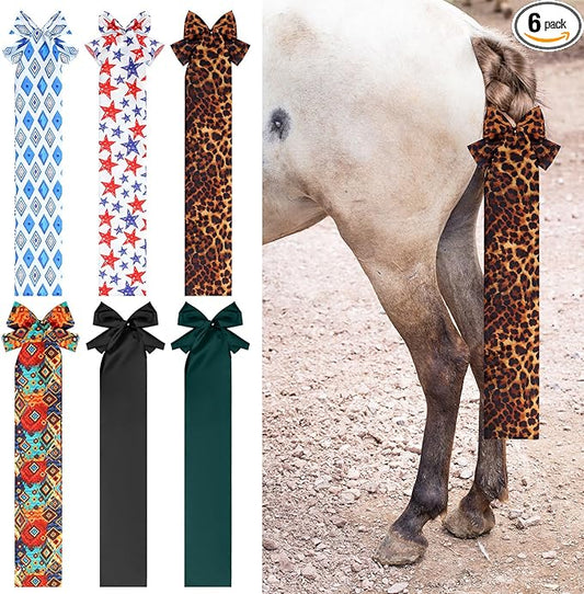Huhumy 6 Pcs Horse Tail Bag Breathable Guard 22" Slip on Horse Care Tail Wrap 2 Strand Closure Straps Grooming Supplies to Keep from Dirt Breakage Rubbing 6 Designs(Vintage Style)