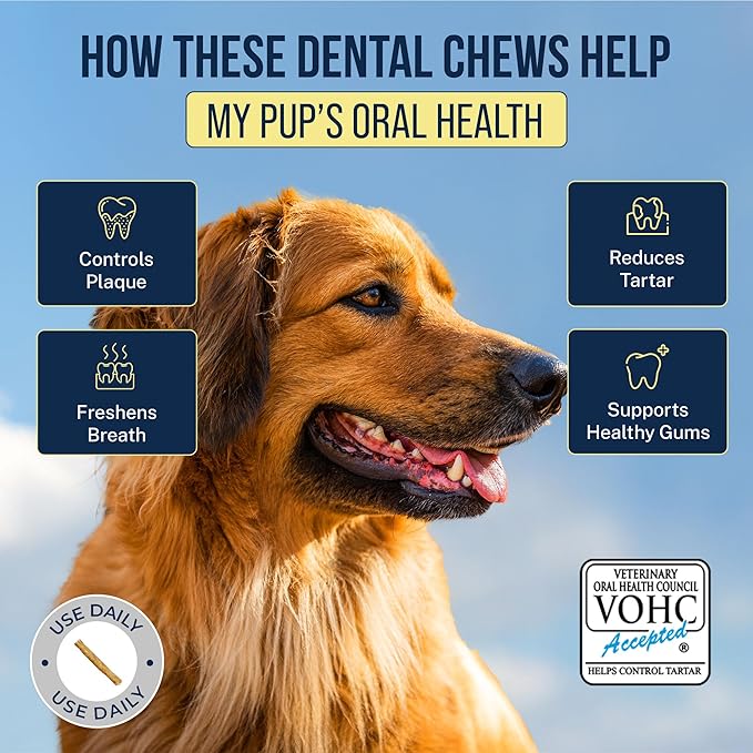Tartar Shield Soft Rawhide Chews | Safe Dental Treats for Large Dogs | Vet VOHC Approved | Daily Bone Cleans Teeth & Gums Fresh Breath Oral Health Support | USA Made | (Large Dogs / 8 Count)