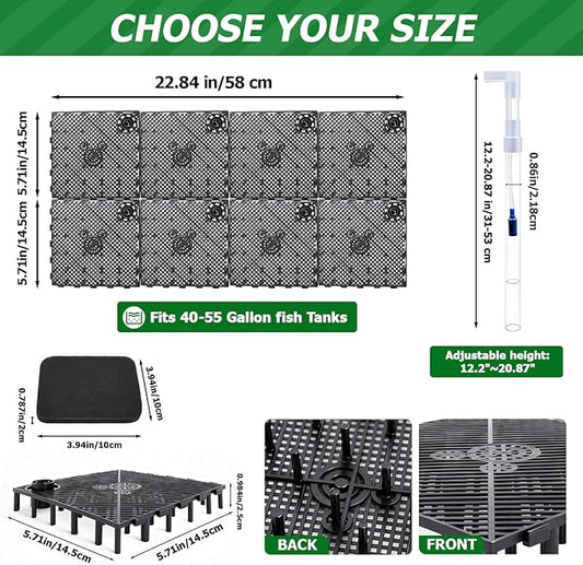 Sieral Undergravel Aquarium Filter for 15-20 Gallon Tanks, 8 Pcs 5.7'' x 5.7'' Plates, Under Gravel System for Clean Water, with 2 Uplift Tube and 1 Filter Cotton, for Fish Tank Fresh and Saltwater