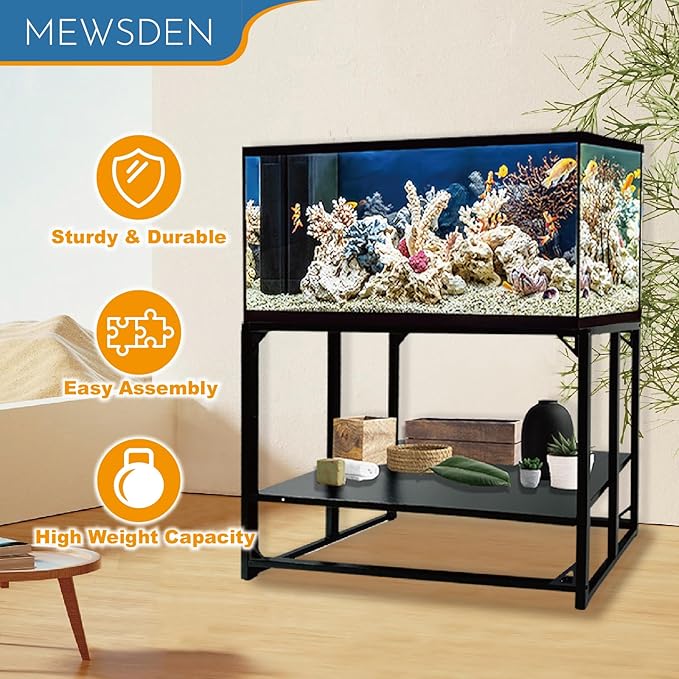 Fish Tank Stand, 40 Gallon Heavy Duty Metal Aquarium Stands, Reptile Tank, Turtle Tank, Breeder Tank Stand, 660LBS Capacity Terrarium Stand Rack with 2-Tier Storage Shelves (Black, 36.5"x18.5"x29.5")