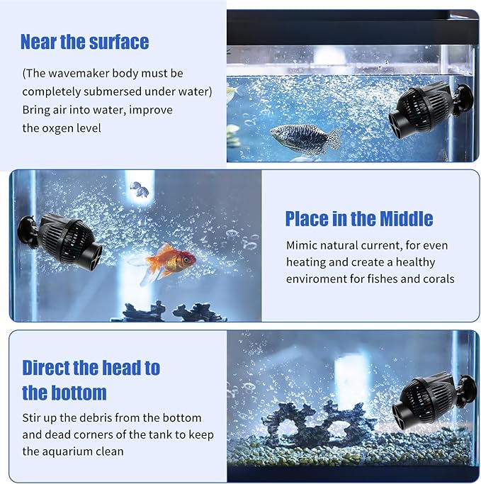 AQUANEAT Circulation Pump,1300 GPH Aquarium Wave Maker, Fish Tank Powerhead Submersible Water Pump with Suction Cup