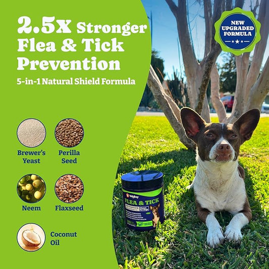 Flea & Tick Prevention for Dogs Chewables, YoYoBay Natural Dog Fleas and Ticks Control Supplement, Dogs Supplement, Natural Shield 5-in-1 Protection, Bacon & Sweet Potato Flavor, 180 Soft Chews