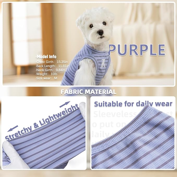 Koneseve Dog Shirt 2 Pack Breathable Sleeveless Vest, Stretchy & Soft, Purple & Vivid Green Size 4XL