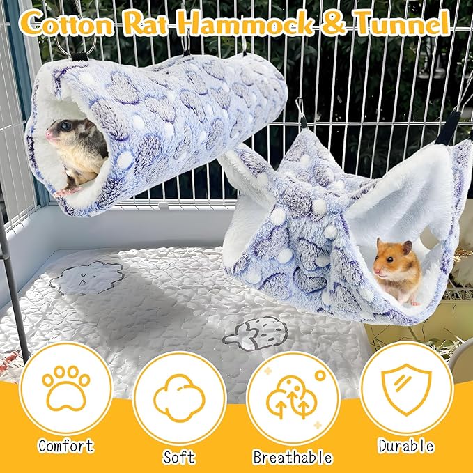 PINVNBY 3 Pack Rat Hammock Set Soft Ferret Hideout Bed Hanging Hamster Tunnel Cave Small Animal Cage Accessories Toy for Guinea Pig Chinchilla Squirrel Sugar Glider (Purple)