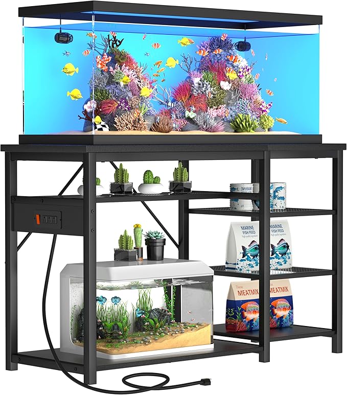 GRLEAF 55-75 Gallon Aquarium Stand: 1000LB Capacity, Built-In Power Outlets, 3-Tier Shelves for Fish Tank Accessories Storage, Heavy-Duty Steel/Wood Hybrid for Fish & Reptile Tanks | Excludes Tank