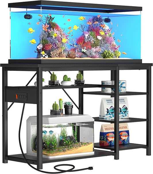 GRLEAF 40-50 Gallon Aquarium Stand: 900LB Capacity, Built-In Power Outlets, 3-Tier Shelves for Fish Tank Accessories Storage, Heavy-Duty Steel/Wood Hybrid for Fish & Reptile Tanks | Excludes Tank