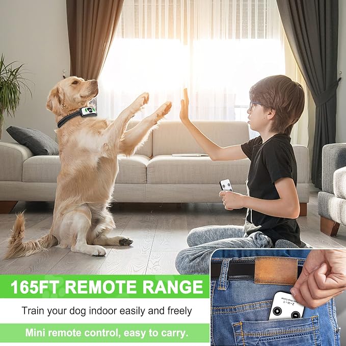 Dog Training Collar with 4 Training Modes - Dog Bark Collar with Mini Remote - Dog Shock Collar for Indoor & Outdoor, Shock Collar for Large Dog Medium Dog & Small Dog (10~120 lbs)