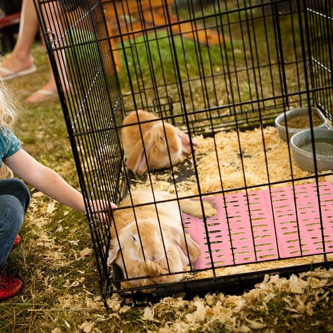 12 Pcs Plastic Rabbit Cage Mat Durable Rabbit Feet Pad Small Animal Feet Pad Cage Resting Mat with a Convenient Connectors, Bunny Pads for Easy Cleaning for Bunny Rat Guinea Cats