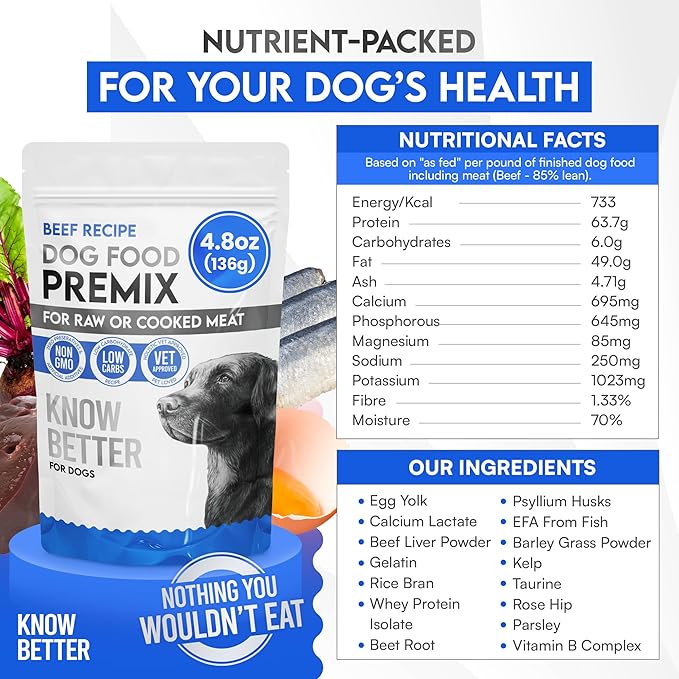 Know Better Beef Recipe Homemade Dog Food Premix - Complete Raw or Homemade Dog Meal Mix for Small Dogs - Puppies & Adults - Easy-to-Prepare Balanced Nutrition - Pet Supplies - 4.8 Oz
