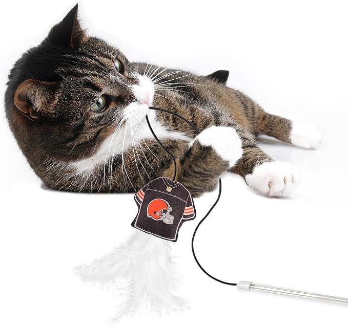 NFL Cleveland Browns Team Jersey Wand with CAT NIP, Cat Toy Jersey Shaped Plush Teaser Toy for Cats & Kittens - Interactive Pet Toy for Play & Exercise