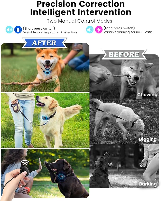 Anti Bark Collar for Dogs 8-150 lbs for Large, Medium and Small Dog, Rechargeable Static Shock Anti Bark Collar for Dogs 8-150 lbs with Remote, 5 Sensitivities, Beep Vibration Modes, IP67 Waterproof