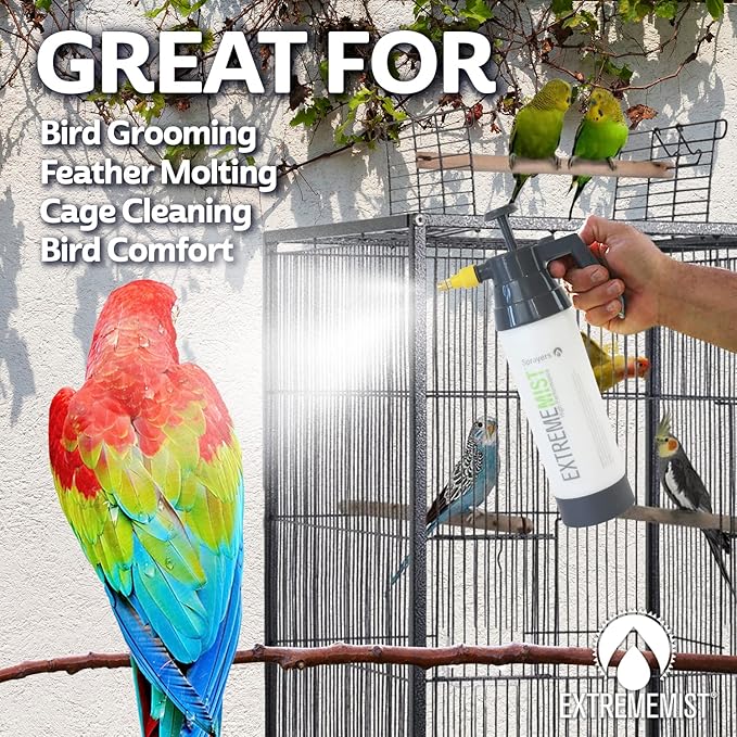 ExtremeMIST High-Performance Bird Sprayer | Ultrafine Avian Pump Mister | Handheld Pet Bird Bath Mister | Adjustable Nozzle | Bird Cage Cleaner | Perfect for Macaws, Cockatiels, Parrots & More - 20oz