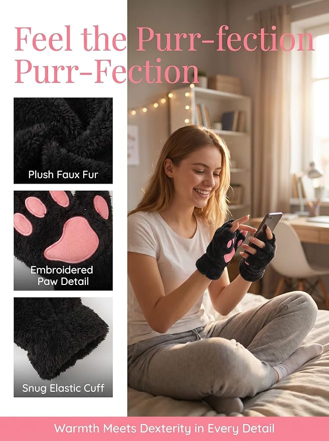 OTPEH Cat Paws Gloves Fingerless Bear Furry Paw Cute Hand Gear Cosplay Costume Accessories