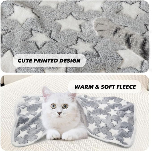 1 Pack 3 Puppy Blankets Super Soft Warm Sleep Mat Grey Cute Print Fluffy Fleece Pet Flannel Throw Dog Blankets for Small Dogs Cats,Star&Bone&Love-Medium(29"x20")