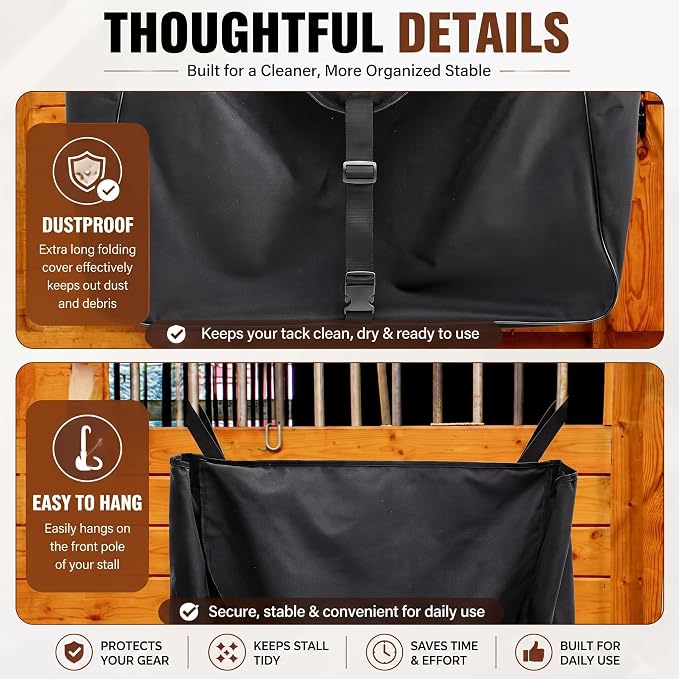 Dansydaisy Black Large Horsewear Bag Stall Front Horse Blanket Storage Bag Durable 600D Oxford 29.5 x 24.5 x 9 in Fabric Portable Easy to Hang Horse Tack Holder Accessories for Keep Organized