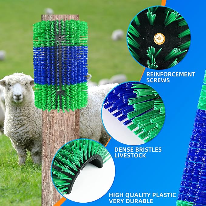 Extra Large Size Livestock Scratching Brush, Upgraded Horse/Goat/Cow/Cattle Scratcher Brush for Grooming, Itch Relief Horse Scratcher Brushes Kit with Two Sets of Mounting Screws(8-Pack,Green)