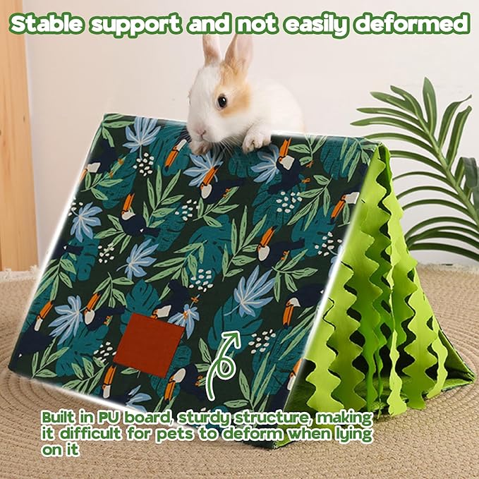 Hamster Hideout Tent with Curtain,Bunny Hideout, Machine Washable Guinea Pig Hide Tent Houses & Habitats, Triangular Hideout Shelter Small Animal Bed,Ferret, Rat, Chinchilla, Squirrel（tassel）
