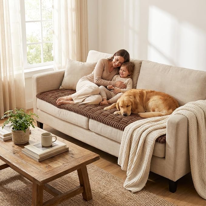 Smiry Couch Cover for Dogs, Non Slip Washable Sofa Protector for Pets, Soft Furniture Cover for Pet, Stylish Sofa Covers, Cozy Protect Against Fur, Dirt & Everyday Messes (Brown, 35.4" x 88")