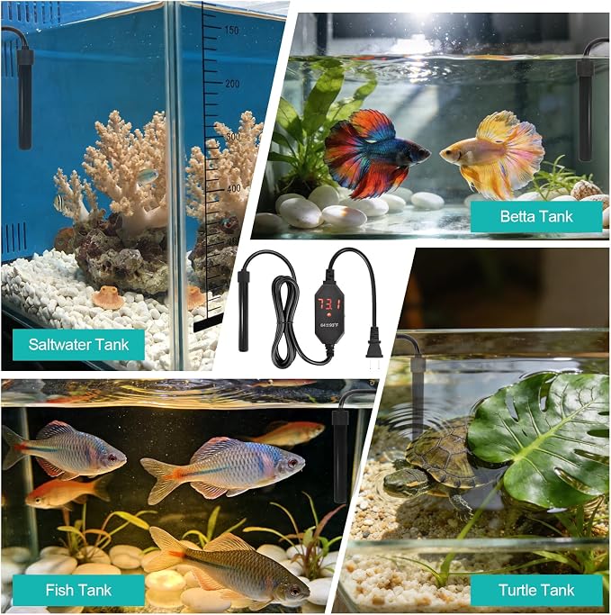 YOFOTHS Mini Aquarium Heater Alumina Ceramic, USB 10W Digital Display Thermostat, Compact Thumb-Size Fish Tank Heater with Temperature Control, Black, for 1 Gallon Betta Tanks (USB10W)