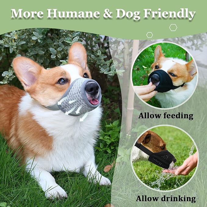 Mayerzon Dog Muzzle, Puppy Soft Mesh Muzzle for Small Medium Large Dogs Chihuahua Poodles Beagle Dachshund Corgis Labrador for Biting Chewing Grooming that Allows Panting Drinking(XS, Grey)