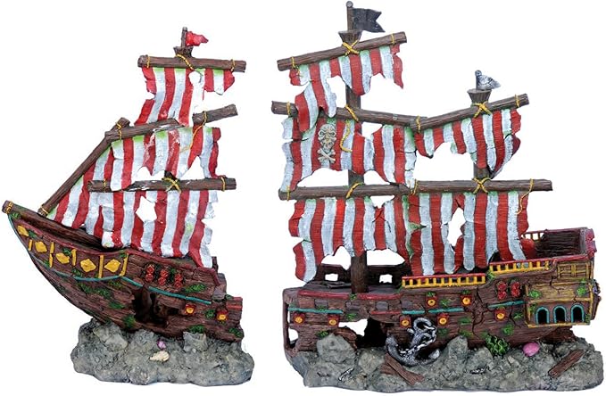 Penn-Plax Deco-Replicas Striped Sail Shipwreck Aquarium Decoration – Safe for Freshwater and Saltwater Fish Tanks – Large – 2 Pieces