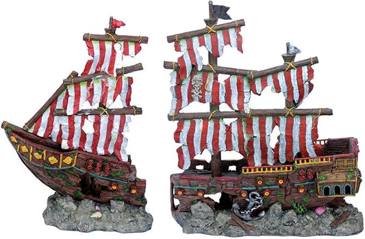 Penn-Plax Deco-Replicas Striped Sail Shipwreck Aquarium Decoration – Safe for Freshwater and Saltwater Fish Tanks – Large – 2 Pieces
