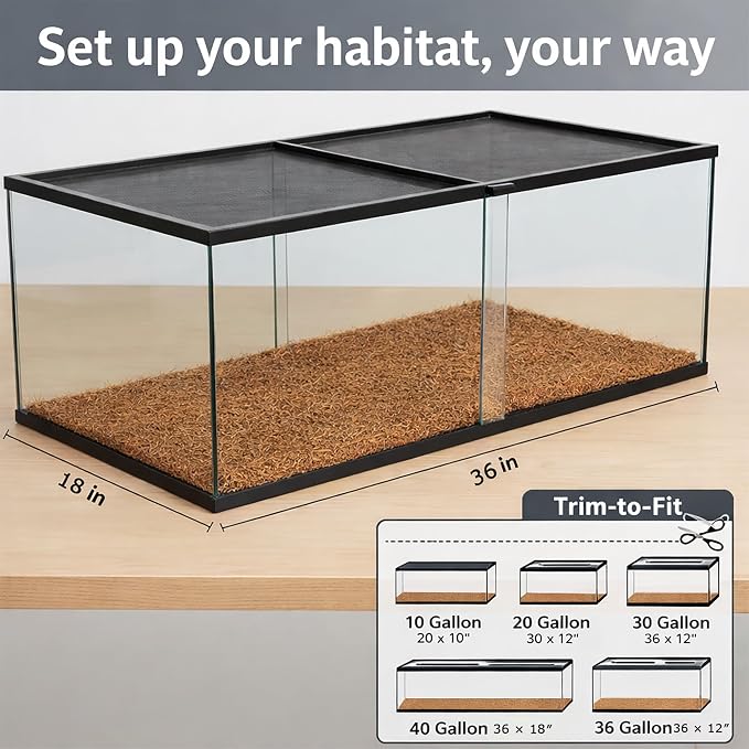 Reptile Carpet, Reptile Mat, Natural Coconut Fiber Liner Flooring for Tank, Bearded Dragon Tank Accessories (18"X 36", 2 PCS)