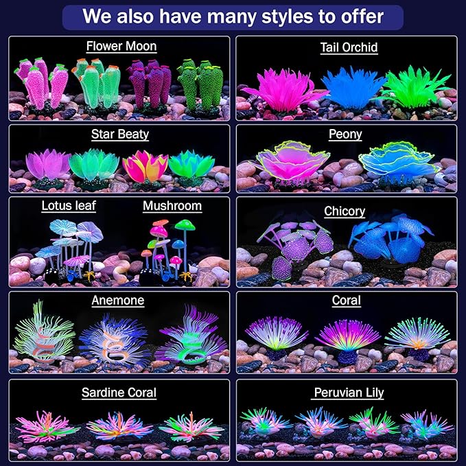 Soft Silica Gel Moves Naturally with Water Flow, Aquarium Decorations Glow in The Dark, Glowing Coral Ornaments for Fish Tank Decorations (Green, Winter Beauty)
