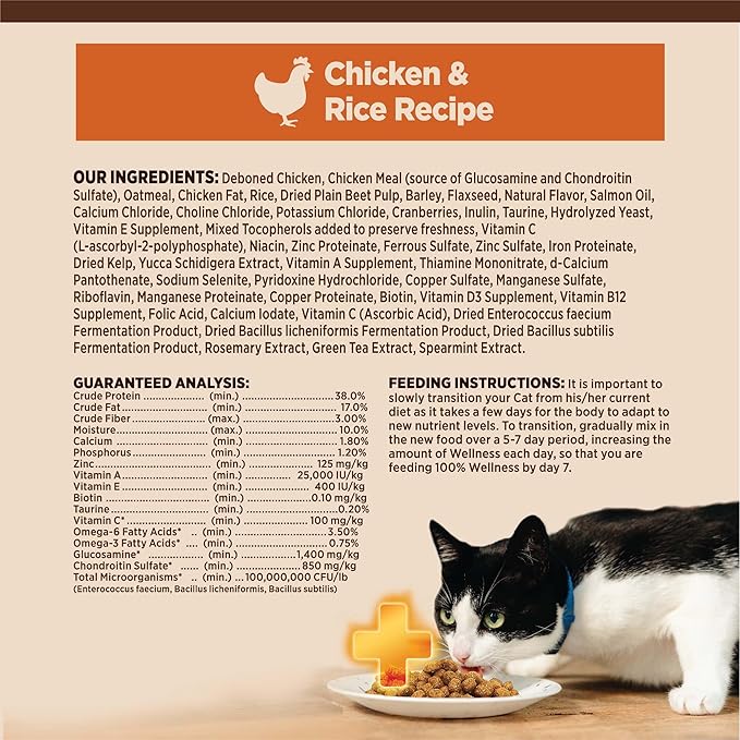 Wellness CORE+ Adult Dry Cat Food, Natural, Wholesome Grains Kibble, Digestive Health Chicken and Rice Recipe, 5 lb Bag