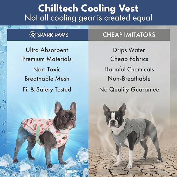 Spark Paws Dog Cooling Vest - SPF 50 UV Sun Protection - Summer Heat Relief Gear for Dogs, Lightweight, Evaporative Cooling - Dog Anxiety Relief Vest During Hot Days - Cherries - Size S