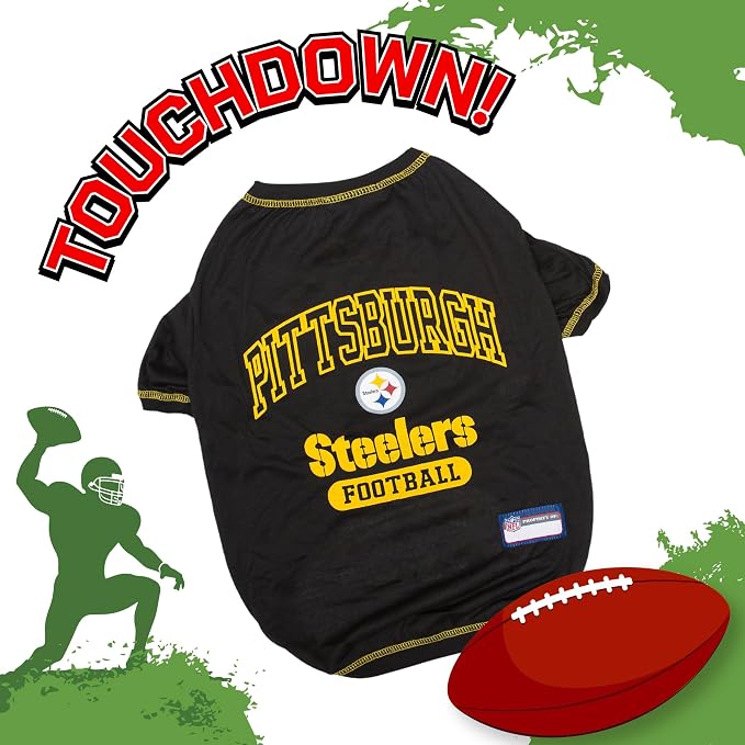 NFL Pittsburgh Steelers Dog T-shirt Small. - Licensed Shirt for Pets Team Colored with Team Logos- Premium Stretchable Materials for the comfort of your Dog & Cat
