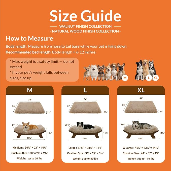 Muihood Wood Elevated Dog Bed Frame and Egg Crate Foam Mattress, Luxurious Suitable for Pets Up to 110 lbs, Walnut Grain Pattern, XL
