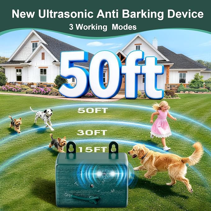 2-Pack Dog Bark Deterrent Devices, Anti Barking Device for Dogs, Battery Powered Bark Control Device for Indoor Outdoor Use, Humane Dog Training Tool to Stop Barking, Chewing & Bad Behavior(Green)
