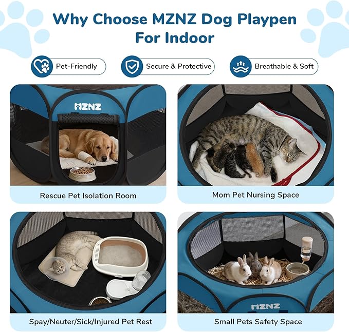 Dog Playpen, Portable Puppy Pet Crate Indoors for Small/Medium/Large Dogs Cats Rabbits, Foldable Dog Cage Enclosure for Outdoor, Pop Up Dogs Tent Kennel with Carrying Case, Blue Black