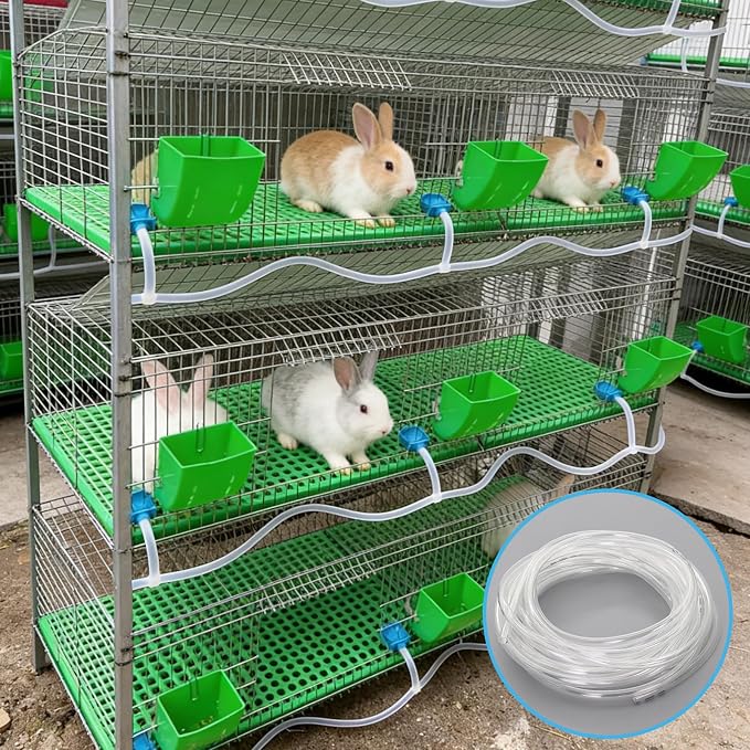 50PCS Automatic Water Rabbit Nipple Drinker Feeders for Rabbit Guinea Pig Ferret Rat Mouse Poultry Watering System (5/16" ID PVC Tubing, 32 Feet)
