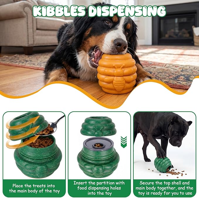 Gemscream 2 Pack Large Dog Toys for Aggressive Chewers, Dog Treat Dispensing Toy to Keep Them Busy, 2-in-1 Fillable Holder with 2 Cups and Food-Dispensing Lids for Large Medium (Yellow,Green)