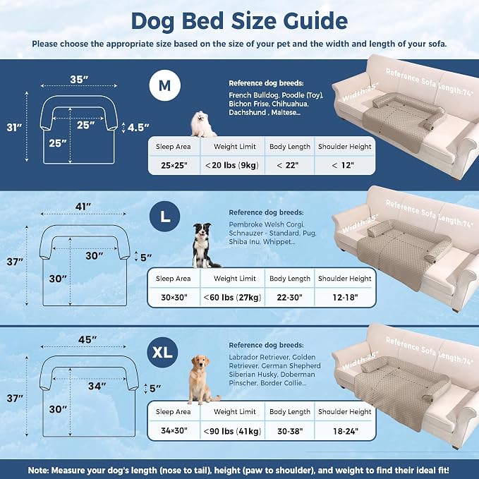 Medium Cooling Dog Bed Mat - 35 x 31 inch Waterproof Couch Cover for Dogs Washable, Non-Slip Bottom Self Cooling Mat for Dogs, Durable & Non-Gel, Dog Couch Bed for Sofa Floor Car, Taupe