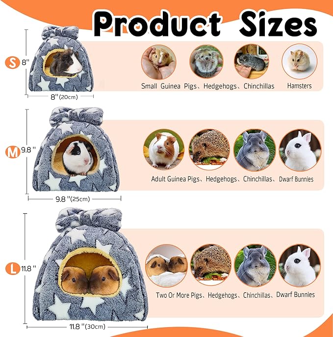 Guinea Pig Bed, Guinea Pig Warm Hideout House Accessories Cozy Bed for Small Animals Hamsters Chinchillas Dwarf Bunnies Hedgehogs. L,Greystars
