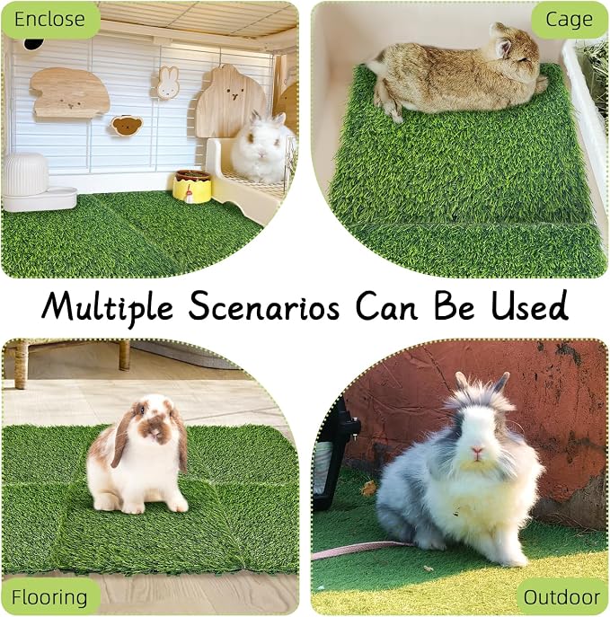 Hamiledyi 4 Pcs Artificial Rabbit Grass Mats Reusable Guinea Pig Pee Pads 11.8" x 11.8" Washable Turf Fake Grass Plastic Bunny Mat for Rabbit Chinchilla Small Pets Indoor Outdoor Trainer