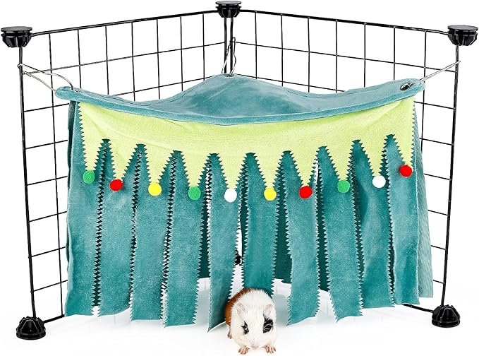 Guinea Pig Hideout - Guinea Pig Corner Hideout, Three-Sided Fringes, Triangle Top and Washable Hides, Suitable Hides for Rabbit and Other Small Pets, No Metal Fences, Green