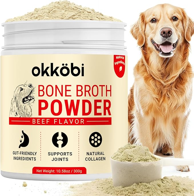 Beef Bone Broth for Dogs - All-Natural Food Topper for Picky Eaters - Powder Supplement for Joint Health, Digestion & Hydration, 10.5oz